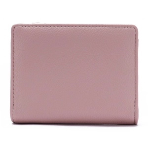 Short pale pink PU leather wallet with litchi texture and secure zipper closure for women