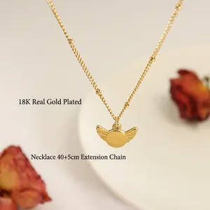 Elegant 18K gold-plated wing pendant necklace on a bead chain length 40 plus 5cm