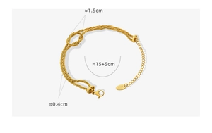 Detail of gold-plated multi-strand knot bracelet with 15+5cm adjustable length and K18 tag