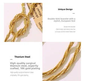 Macro shot of 18K gold plated titanium steel bracelet with twisted knot texture