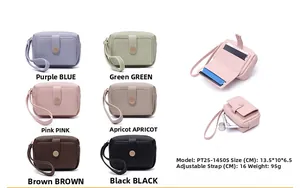 Detailed view of colorful lychee grain PU leather coin purses with multi-card slots