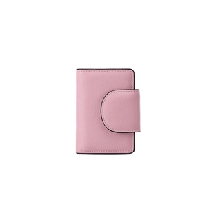 Pink minimalist faux leather small wallet with pebble texture and snap button closure