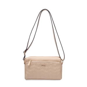 Sac bandoulière matelassé beige avec surpiqûres ondulées et sangle réglable