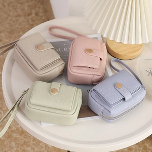 Litchi pattern PU leather mini wallets in Morandi colors with wristlet and magnetic clasp