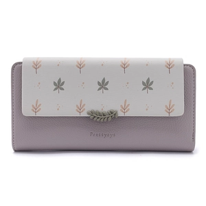 Floral print long PU leather wallet with snap closure and Prettyzys brand logo