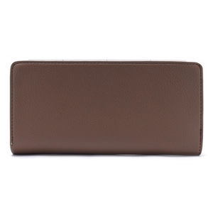 Detailed close-up of brown floral PU leather wallet showing high-quality lychee grain texture