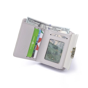Short PU leather bi-fold wallet for women with card slots and a clear photo window