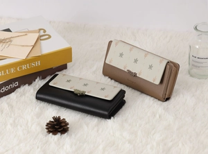 Portefeuille long en cuir PU à fleurs avec fentes pour cartes et décor de feuilles