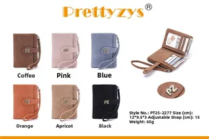 Mini fold wallet with multiple card slots and wrist strap shown in six available colors