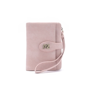 Mini pink faux leather wristlet wallet for women with metal clasp and wrist strap