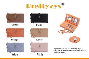 Detail view of multi-color long PU leather wallets with wristlets and zip compartments