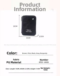 Detailed size specifications for the multi-functional PU leather travel passport wallet
