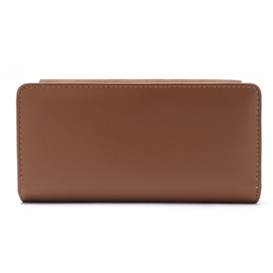 Portefeuille long pour femme en cuir marron caramel avec un design minimaliste élégant