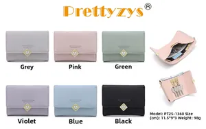 Detailed view of trifold PU leather wallets with heart snap and metal key hooks in six colors