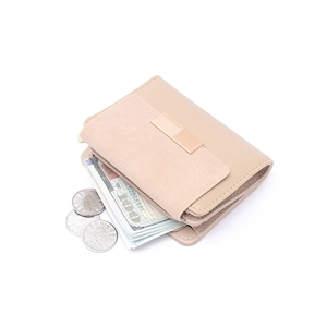 Compact tri-fold PU leather women wallet with coin pocket and metal buckle closure