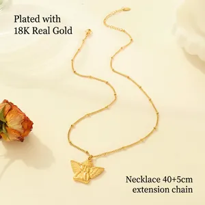 Hip hop style 18k gold plated angel pendant necklace with a 40 plus 5cm chain for women