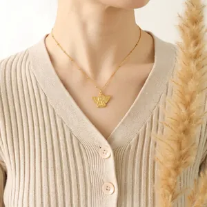 Gold angel relief pendant necklace for women in hip-hop style worn on neck