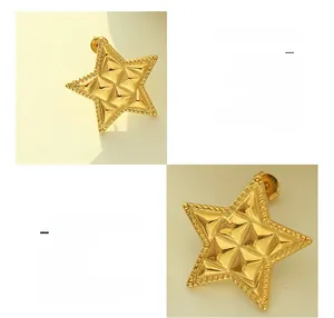 Macro view of 18K gold plated titanium steel star stud earrings with geometric facets