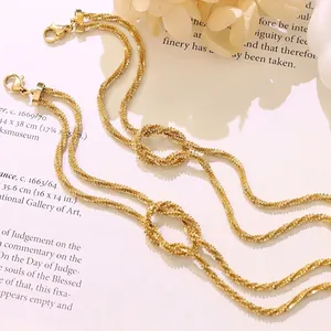 18K gold plated double chain knot bracelet for women with 5cm extension