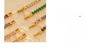 Detail of colorful cubic zirconia tennis bracelet set with secure plug-in clasps