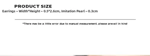 Detailed size chart showing dimensions of U-shaped pearl earrings with 2.6cm length