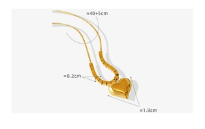 Dimensioni dettagliate della collana a catena serpente dorata con ciondolo a cuore