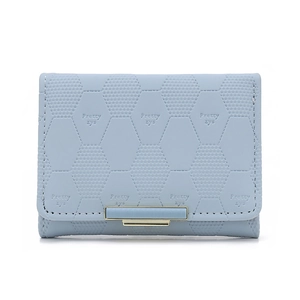 Detail of light blue PU leather wallet with a premium hexagonal honeycomb texture