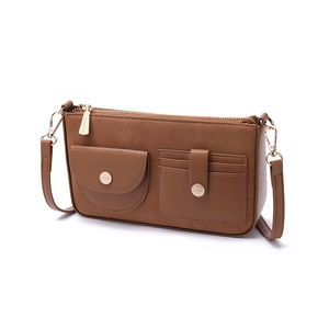 Borsa a tracolla marrone Oxford con tasche multiple e zip dorata per donna alla moda