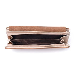 Portefeuille vintage beige et marron en cuir PU mat pour femme avec porte-cartes