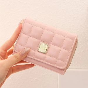 Women Short Wallet Quilted PU Leather Multi Card Slots Holder Fashion Zipper Fold Purse For Daily Casual Matching Style