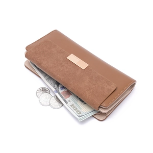 Portefeuille long en similicuir marron pour femme avec fentes pour cartes et poche monnaie