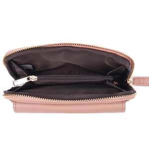 Pink floral leather passport wallet with multi-layer organizer and wrist strap