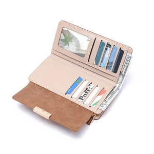 Portefeuille long rétro en cuir PU givré pour femme avec fentes pour cartes rose