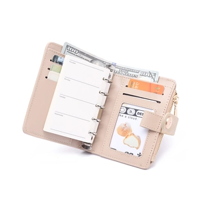 Beige PU leather binder wallet with card slots and a weekly planner insert