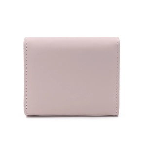 Portefeuille femme minimaliste rose pastel à trois volets avec surpiqûres et fermeture éclair