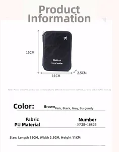 Travel passport wallet dimensions 15x11x2.5cm showing PU leather texture and size details