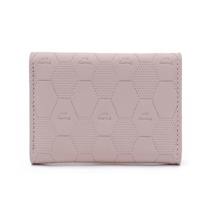 Minimalist light pink PU leather women's wallet with hexagon quilted pattern and logo