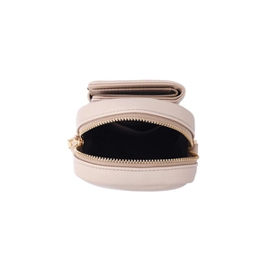 Universal double-layer crossbody phone bag in apricot lychee pattern leather with card slots