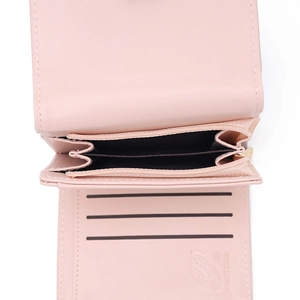 Portefeuille femme rose minimaliste avec poche zippée et fentes pour cartes