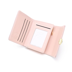 Petit portefeuille rose en cuir PU pour femme avec boucle cœur et poche zippée pour pièces