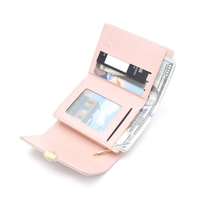 Portefeuille rose minimaliste à trois volets pour femme avec fentes pour cartes et zip