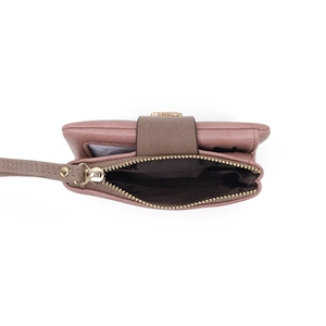 Lotus pink multi-functional faux leather wallet with zipper pocket and metal buckle
