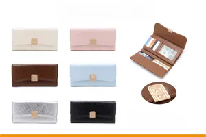 Close-up of litchi texture leather wallet with multiple card slots and clear ID window