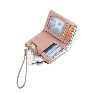 Internal layout of dusty rose bifold wallet with card slots and a zipper coin pocket