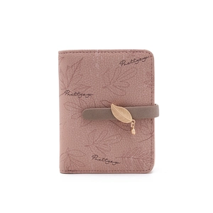 Mini folding leaf wallet for women featuring maple leaf prints and metal leaf charm