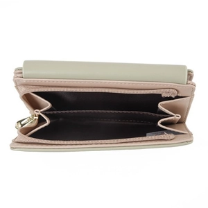 Women's floral print flap wallet with dual-layer zipper compartment in mint and pink