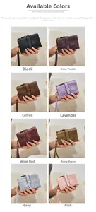 Detailed grid showing 8 colors of soft synthetic leather RFID wallets with wrist straps