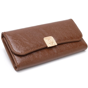 Classic brown flap wallet in vintage oiled leather with a gold rectangular metal clasp