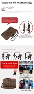 Detailed view of RFID blocking lining inside brown leather wallet for card security