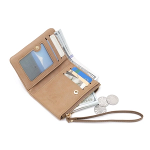 Brown PU leather giraffe wallet featuring multi-card slots and zippered coin pouch